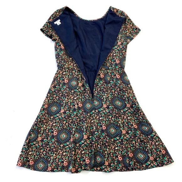 J. Crew Factory Flutter Dress Navy Green Pink Floral Size 2 - Picture 4 of 4